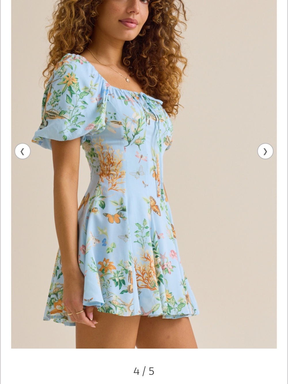 Altar'd State Pastel Blue Floral & Butterfly Puff-Sleeve Mini Romper